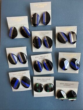 Vintage RETRO Semi Precious Stone Pierced Earrings Bundle